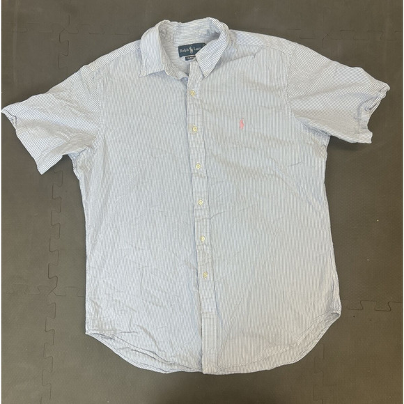 Polo Ralph Lauren Seersucker Short Sleeve Button Down Striped Mens Large Charity - Picture 5 of 10